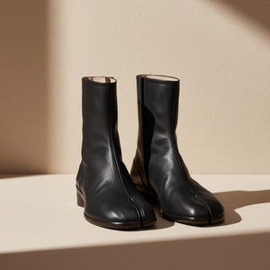 Handmade Black Leather Tabi Boots Men Leather Ankle Boot