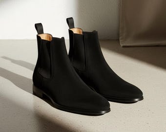 Bottines chelsea en daim noires faites main, bottes en cuir pour hommes