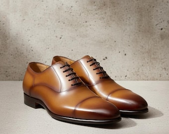 Oxford Brown Dress Shoes for Men’s Cap Toe Formal Shoes