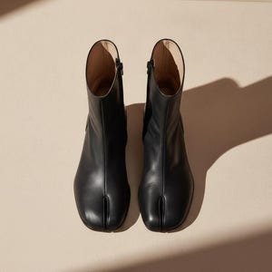 Handmade Black Leather Tabi Boots Men Leather Ankle Boot