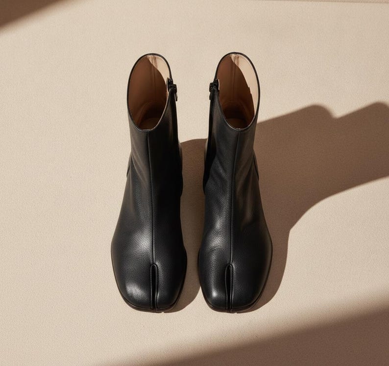 Handmade Black Leather Tabi Boots Men Leather Ankle Boot