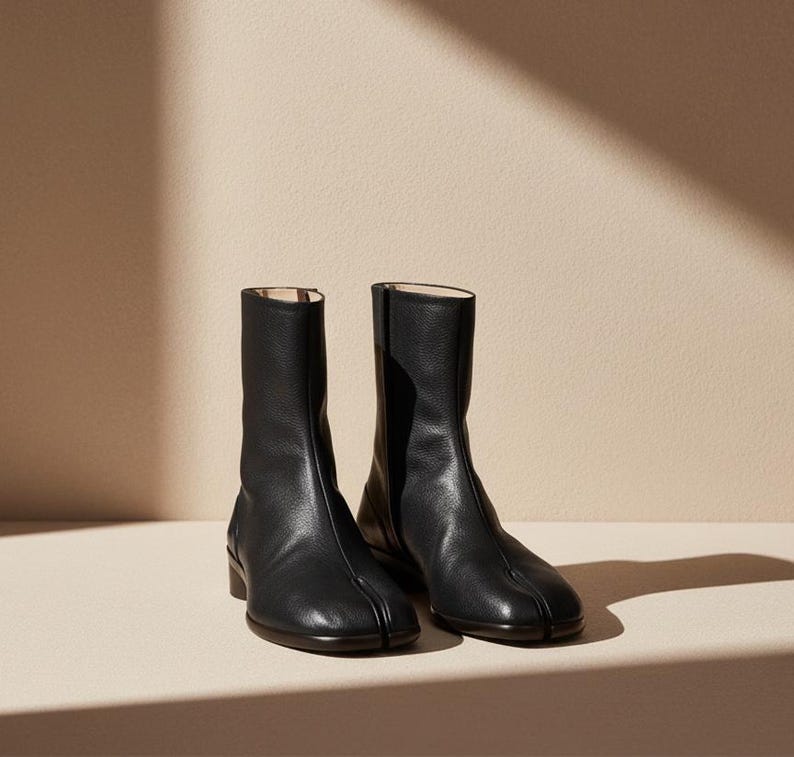 Handmade Black Leather Tabi Boots Men Leather Ankle Boot