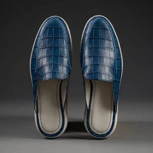 Blue Alligator Mules for Men's Handmade Slip-On Casual Loafers