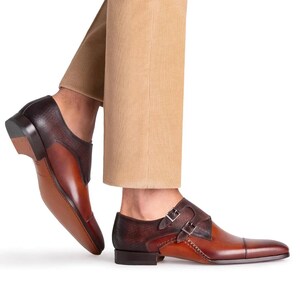 Handmade Brown Leather Double Monk Shoes Mens Dress Shoes