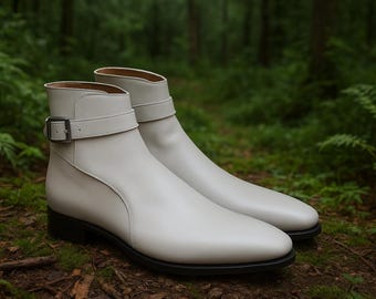 Men's Handmade White Leather Jodhpur Boots