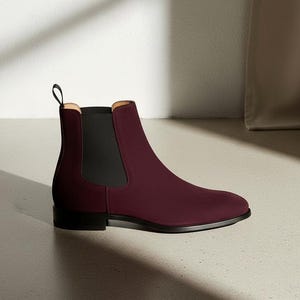 Handmade Burgundy Suede Chelsea Boots Men's Leather Ankle Boots, Suede Boots, Weeding Boots, Chukka Boots, Leather Boots, Casual Boots