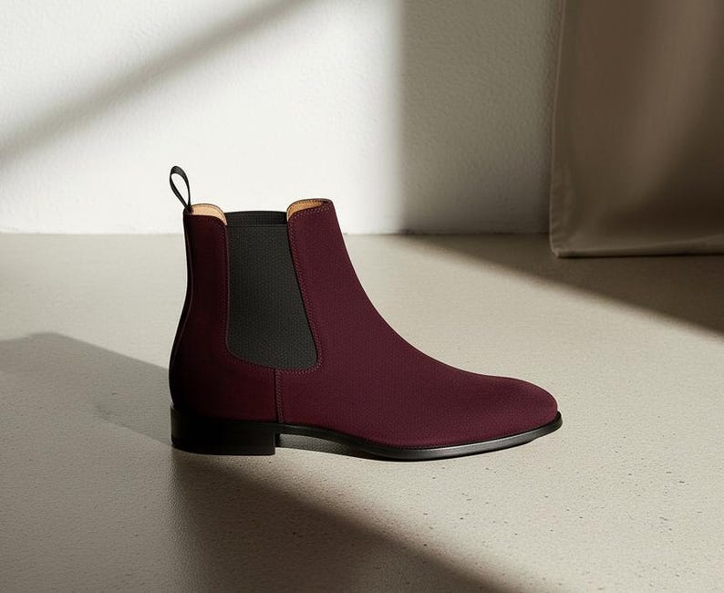 Handmade Burgundy Suede Chelsea Boots Men's Leather Ankle Boots, Suede Boots, Weeding Boots, Chukka Boots, Leather Boots, Casual Boots
