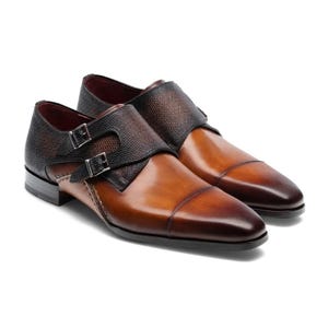 Handmade Brown Leather Double Monk Shoes Mens Dress Shoes