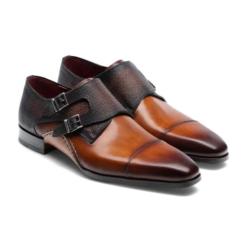Handmade Brown Leather Double Monk Shoes Mens Dress Shoes