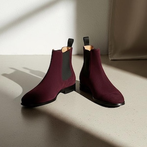 Handmade Burgundy Suede Chelsea Boots Men's Leather Ankle Boots, Suede Boots, Weeding Boots, Chukka Boots, Leather Boots, Casual Boots