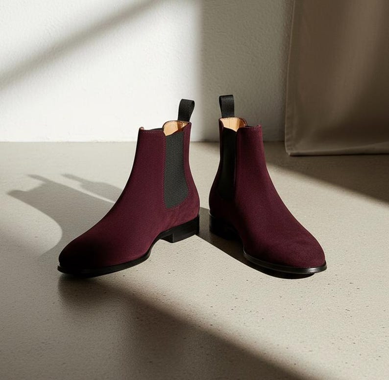 Handmade Burgundy Suede Chelsea Boots Men's Leather Ankle Boots, Suede Boots, Weeding Boots, Chukka Boots, Leather Boots, Casual Boots