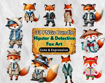 Watercolor Fox Clipart | 33 PNG Woodland Animal Illustrations (Digital Download)