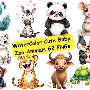 Cute Zoo Animals Clipart | Jungle & Safari PNG | Lion, Giraffe, Dog, Cat, Dinosaur | Nursery Art, Stickers, Sublimation | Instant Download