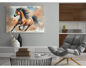 Majestic Arabian Horse Watercolor Print | High-Resolution Digital Wall Art | Western Decor