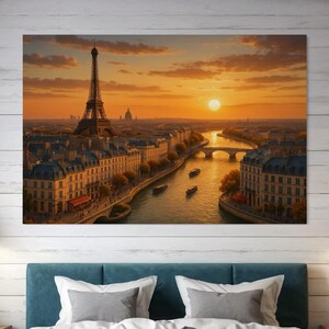Eiffel Tower Canvas | Sunset Paris View | Eiffel Tower | Large Landscape Print | Eiffel Tower Canvas Print | Bedroom Decor | Romantic Gift