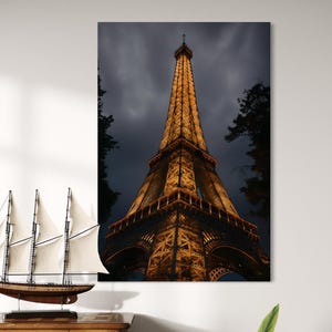 Eiffel Tower Canvas | Paris Night Wall Art | Eiffel Tower Print | Eiffel Tower Photography | Romantic Decor | Vertical Format