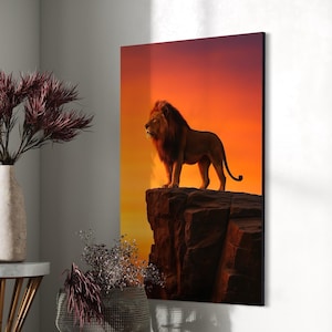Löwe Leinwanddruck |  Löwen Gemälde | Große Wildtier Leinwand | Löwe-Wand-Dekor | Afrikanischer Sonnenuntergang Kunst | Modernes Interieur | Luxus Tierdruck |