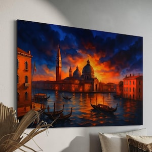 Venice Sunset Canvas | Italian  Wall Art | Venice Gondola Print | Venice Painting | Romantic Decor | Sunset Artwork | Mediterranean canvas