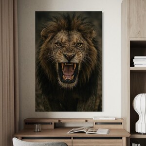 Lion Wall Art | Dark Safari Photography | Lion King Wall Decor | Wild Cat Canvas | Power Artwork | Safari canvas | Luxury Home Decor