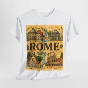 Rome Italy Illustrated Map T-Shirt | Vintage Pop Colosseum Pantheon Vatican Tee | Travel Gift Souvenir Shirt for Tourists and Couples