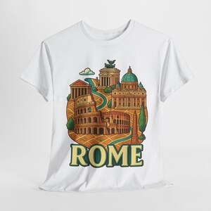 Camiseta con mapa de lugares emblemáticos de Roma, Italia / Camiseta con dibujo del Coliseo y el Panteón del Vaticano / Regalo unisex de viaje a Italia para turistas y parejas