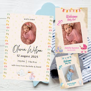 Digital Baby Birth Announcement, Modern Birth Announcement Template, Newborn Announcement Card Editable, Editable Template Canva, Baby Girl