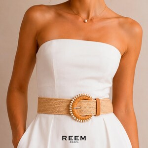 Wide Raffia Waist Belt for Women, Straw fiber Cinch Belt, Sculpted Waist Belt for Dress, Minimal Beige Statement Belt