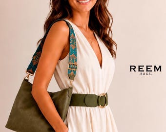 Boho green vegan leather crossbody purse for women, handmade bag, stylish vintage, shoulder purse, gift for her, retro bag