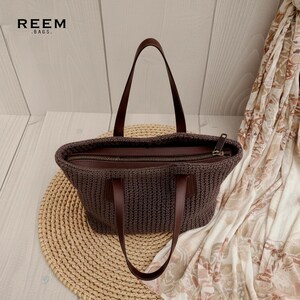 slouchy woven straw bag women coffee brown boho summer purse