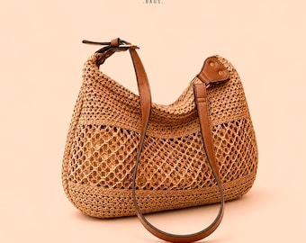 Woven Straw Hobo Bag for Women | Boho Rattan Crochet Shoulder Purse | Beach Summer Bag | Gift for Her