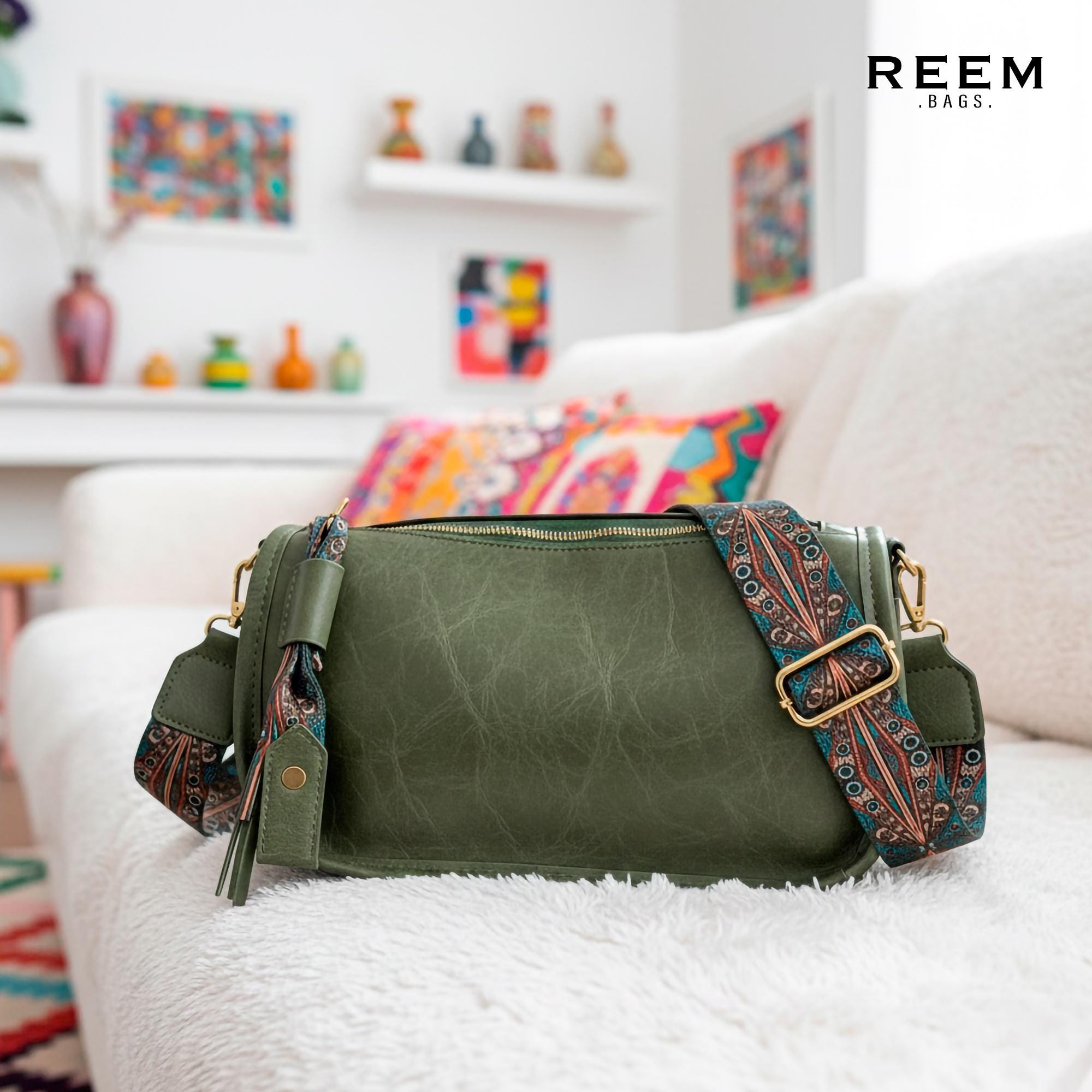 Olive Green Leather Crossbody Bag - Etsy display picture 2