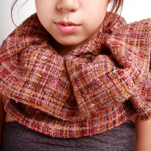 LETAU Signature Drawstring Scarf - Pink w/ Multi-Colored Tweed Wool