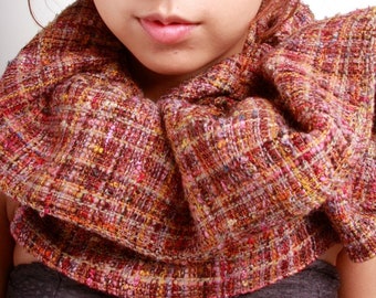 LETAU Signature Drawstring Scarf - Pink w/ Multi-Colored Tweed Wool