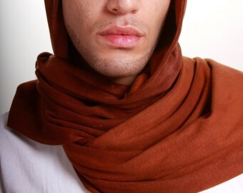 Hooded Scarf LETAU Tonal Brown Cotton Jersey