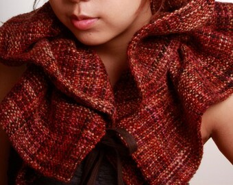 LETAU Signature Drawstring Scarf - Multi Pinks, Reds, Purples & Browns Tweed Wool
