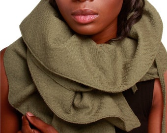 LETAU SIgnature Drawstring Scarf - Olive Green