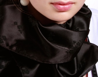 LETAU Signature Drawstring Scarf - Silk Satin in Black