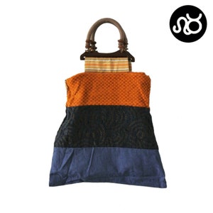 LETAU Reversible Block Pattern Bag - Orange / Navy / Blue