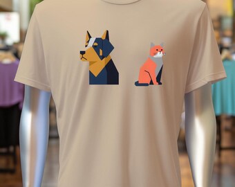 Geometric Dog Cat T-Shirt: Minimalist Pet Art Tee