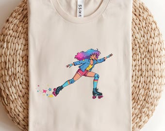 Retro Roller Skater Girl T-Shirt | 80s Vibe Tee
