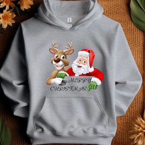 Santa & Reindeer Christmas Hoodie: Funny Xmas Sweatshirt