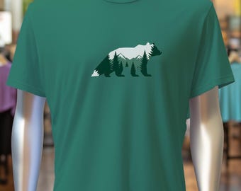Forest Bear Graphic Tee: Mountain Landscape, Nature Lover Gift