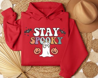 Stay Spooky Halloween Hoodie, Ghost, Pumpkins, Bats