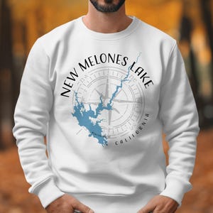 New Melones Lake California Comfort Colors Sweatshirt | Personalized Lake Map Shirt | Reunion Bach Crew | Fishing Boating Hiking Shirt