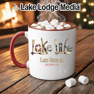 Tasse mit Lake Sinclair-Motiv (Georgia), personalisierte Kaffeetasse für Boots- und Angelfreunde, einzigartiges Geschenk für Urlauber und Hüttenbesitzer