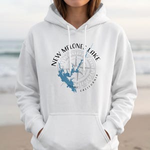 New Melones Lake California Comfort Colors Hoodie | Personalized Lake Map Shirt | Reunion Bach Crew | Fishing Boating Hiking Shirt