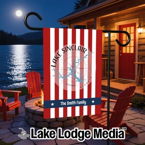 Haus- und Gartenflagge für Lake Sinclair, Georgia | Patriotische Flagge für Hütte und Seehaus | Personalisiertes Willkommensbanner für den Außenbereich