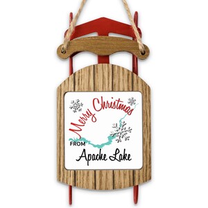 Adorno navideño de Apache Lake / Trineo miniatura de madera y metal / Decoración navideña para cabañas y casas de lago