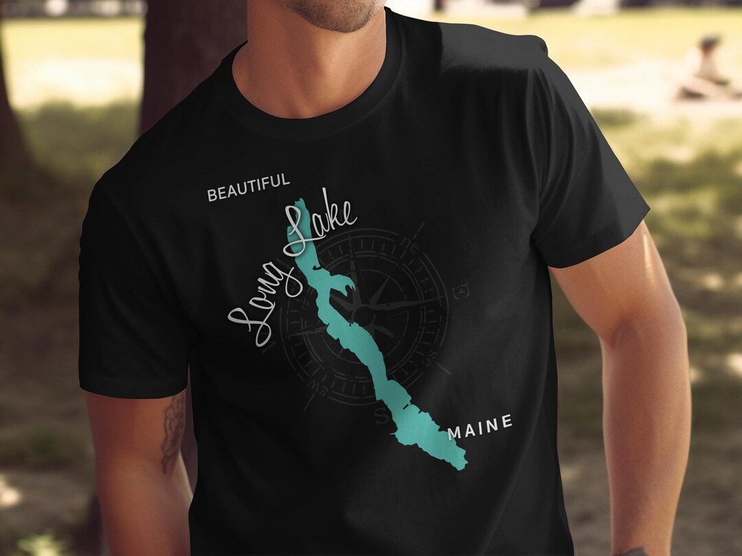 Beautiful Long Lake Maine Map T-shirt | Lake Life Vacation Tee | Bella ...