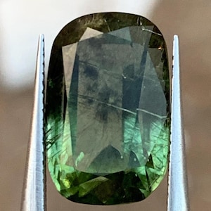 Naturlig rutilgrön peridot: 8,9 karat lång kuddslipning (14,6x9,4x7,2 mm) Ursprung Pakistan.